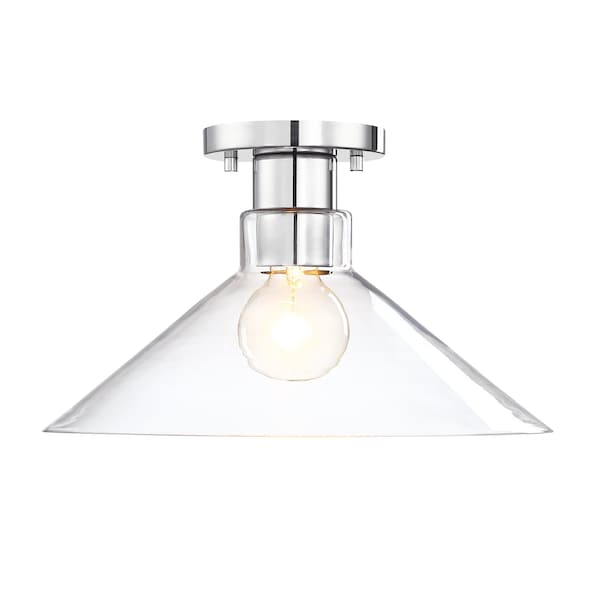 Designers Fountain Leena 14 in. 1-Light Polished Nickel Modern Semi Flush Mount with Clear Glass Shade for Bedrooms D307M-SF-PN - main